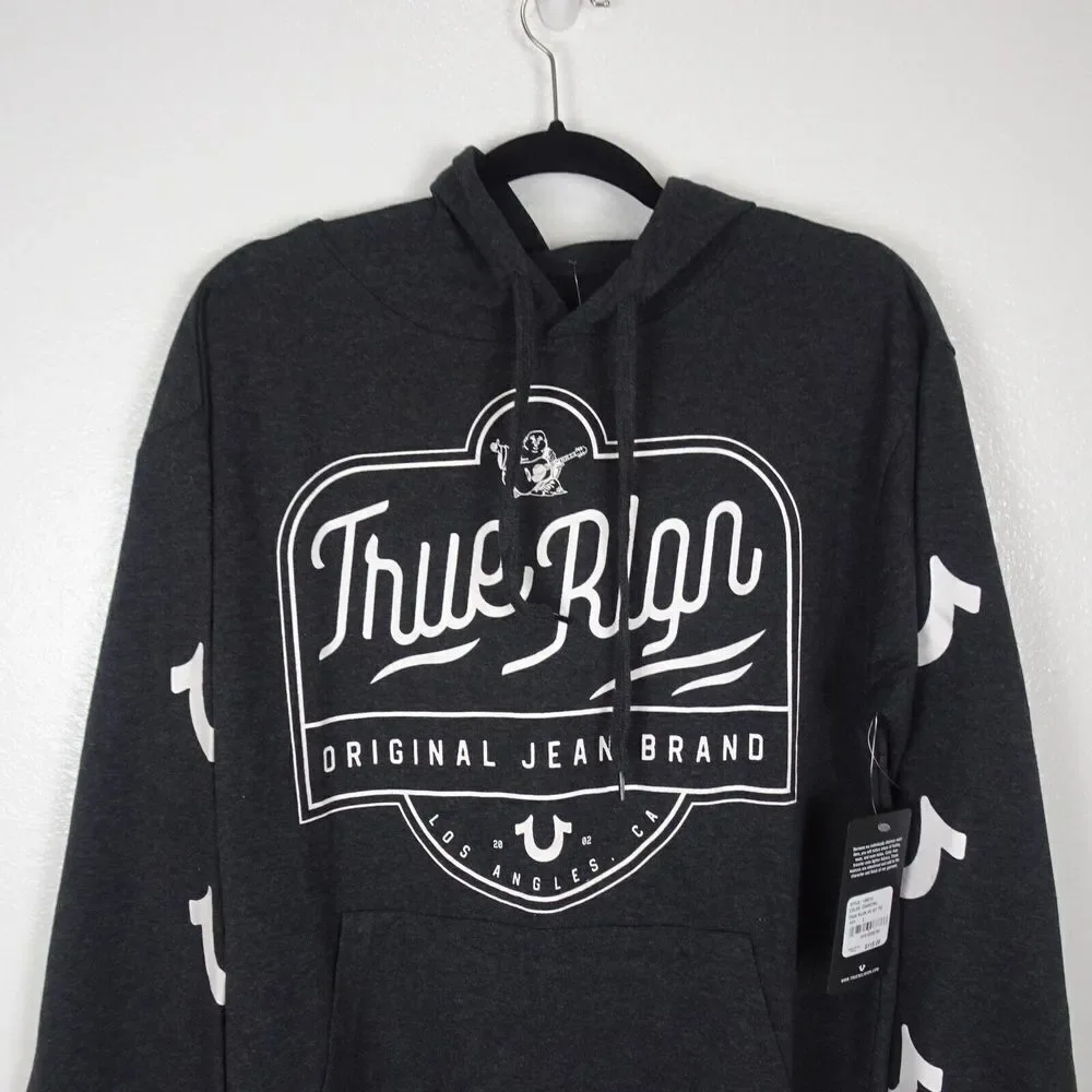 TRUE RELIGION Hooded Sweatshirt Pullover Lightweight Long SL Charcoal Gray NWT L